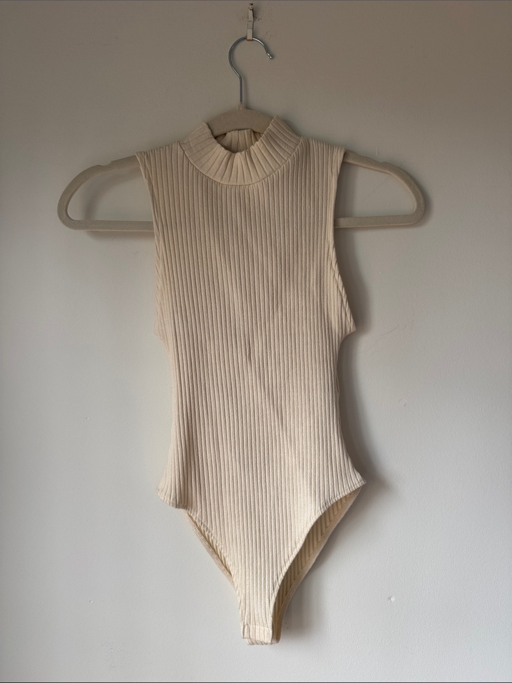 Zara Cream Ribbed Mock Neck Sleeveless Bodysuit